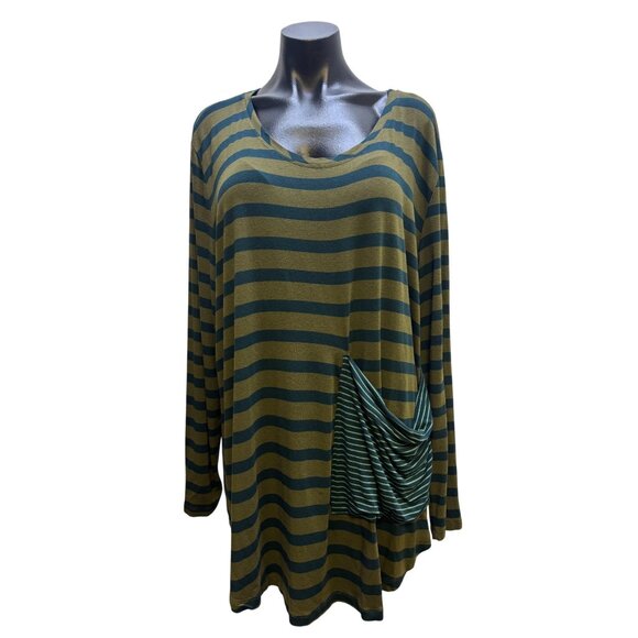 Alembika Striped Long Sleeve Tunic Top With Pocket - Picture 1 of 6